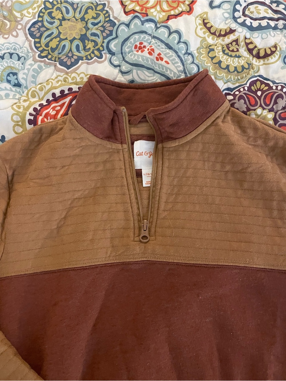 Cat & Jack Two-Tone Quarter-Zip Sweater in Tan and Brown